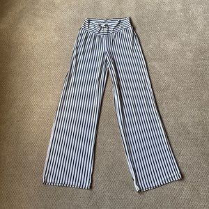 Striped Mid Waist Wide Leg Pants - White/Black